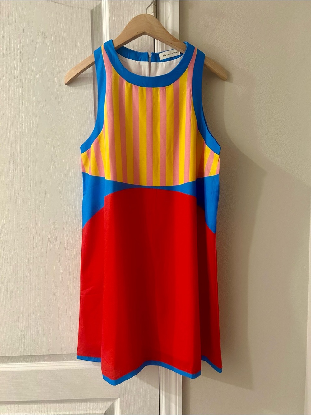 Colorblock Mini Dress in Red, Blue & Yellow Stripe